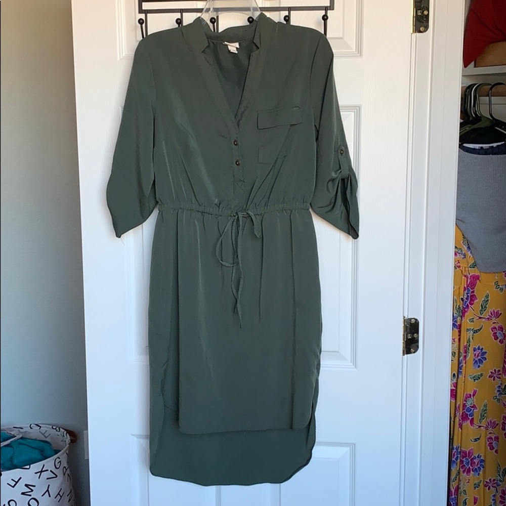Army green v-neck dress
